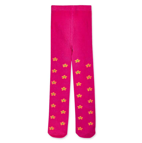Calzamaglia fucsia con fantasia a fiori gialli per bambina.