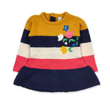 Abito lungo a righe colorato con ricami floreali per bambina