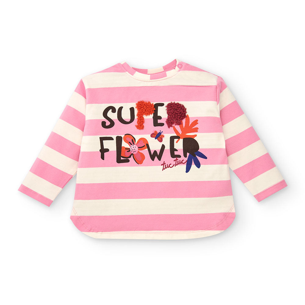T-Shirt aus der Tuc Tuc Girls' Clothing Line, gestreift mit Druck auf der Vorderseite und Applika...