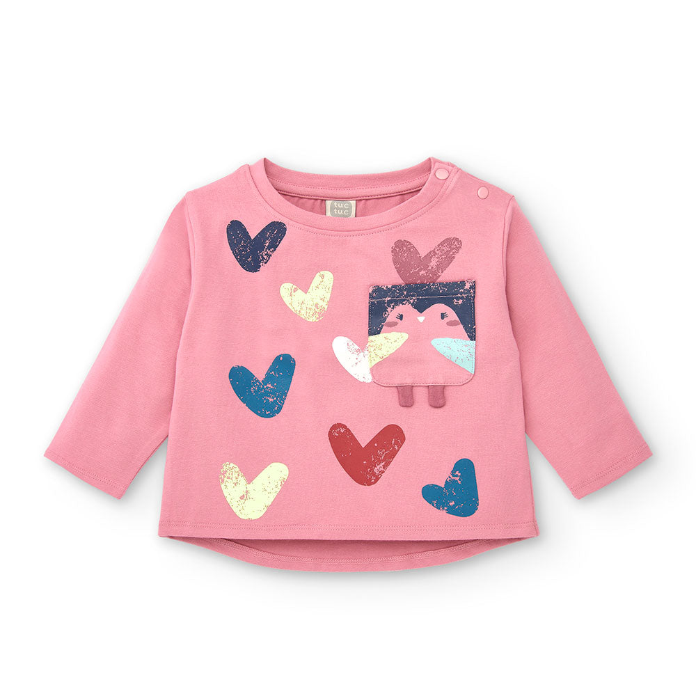 Langärmliges T-Shirt aus der Tuc Tuc Girls' Clothing Line mit Fronttasche und mehrfarbigem Druck....