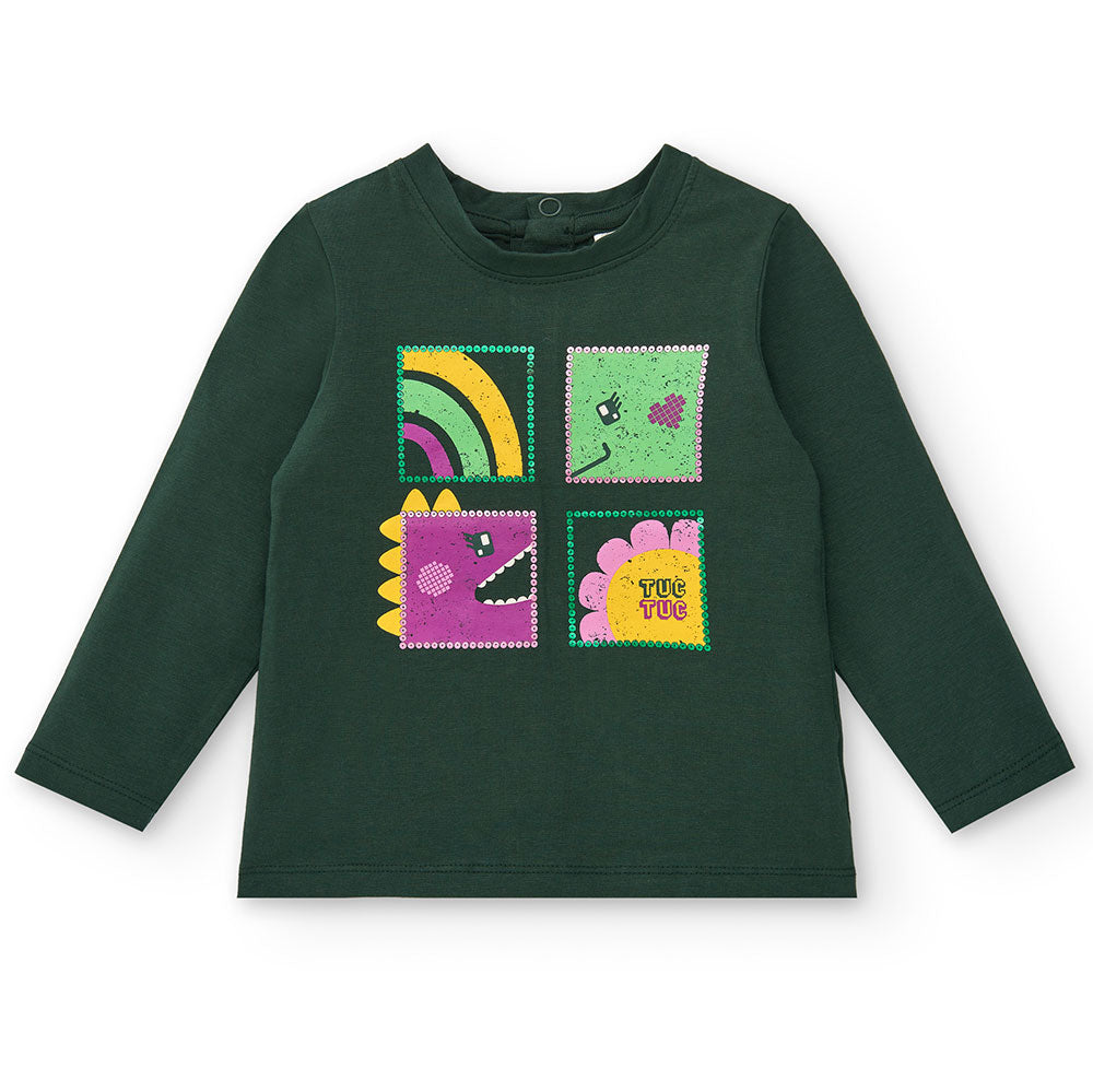 Langärmliges T-Shirt aus der Tuc Tuc Girls' Clothing Line, mit Applikation von kleinen bunten Pai...