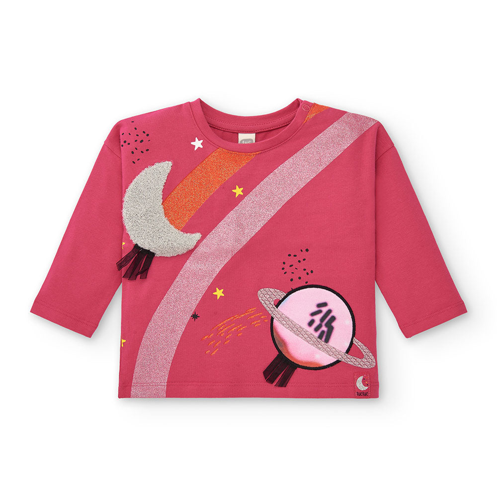 T-Shirt aus der Tuc Tuc Girls' Clothing Line, mit Knöpfen an der Schulter und Multi-Stoff-Applika...
