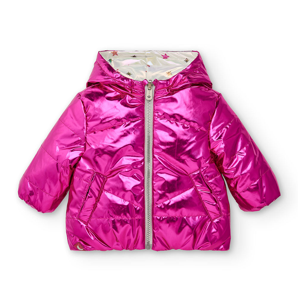 Wendbare Daunenjacke aus der Kinderbekleidungslinie Tuc Tuc, einfarbig in Fuchsia und auf der and...