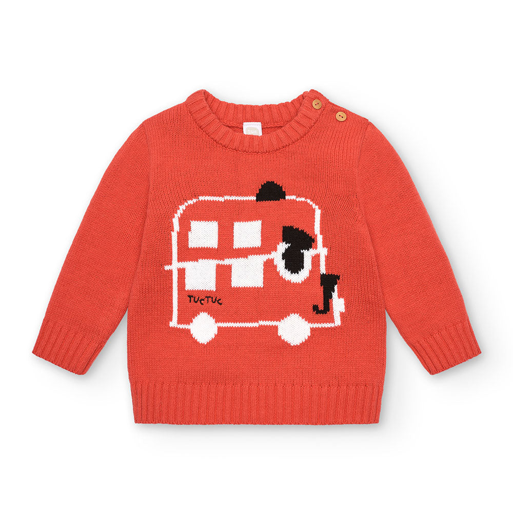 Maglione della Linea Abbigliamento Bambino Tuc Tuc, einfarbig mit kontrastfarbenen Mustern auf de...
