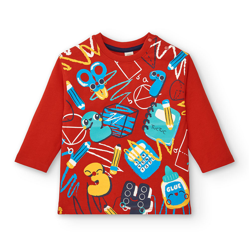 T-Shirt aus der Tuc Tuc Kinderbekleidungslinie, mit Knöpfen an der Schulter und buntem Druck auf ...