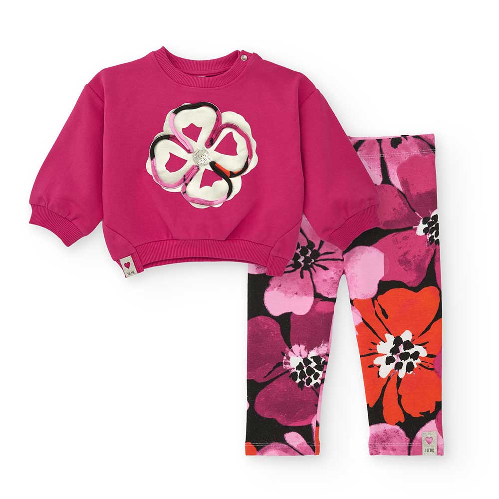 Tuc Tuc Mädchenbekleidungs-Set, bestehend aus einem einfarbigen Sweatshirt mit applizierter Blume...