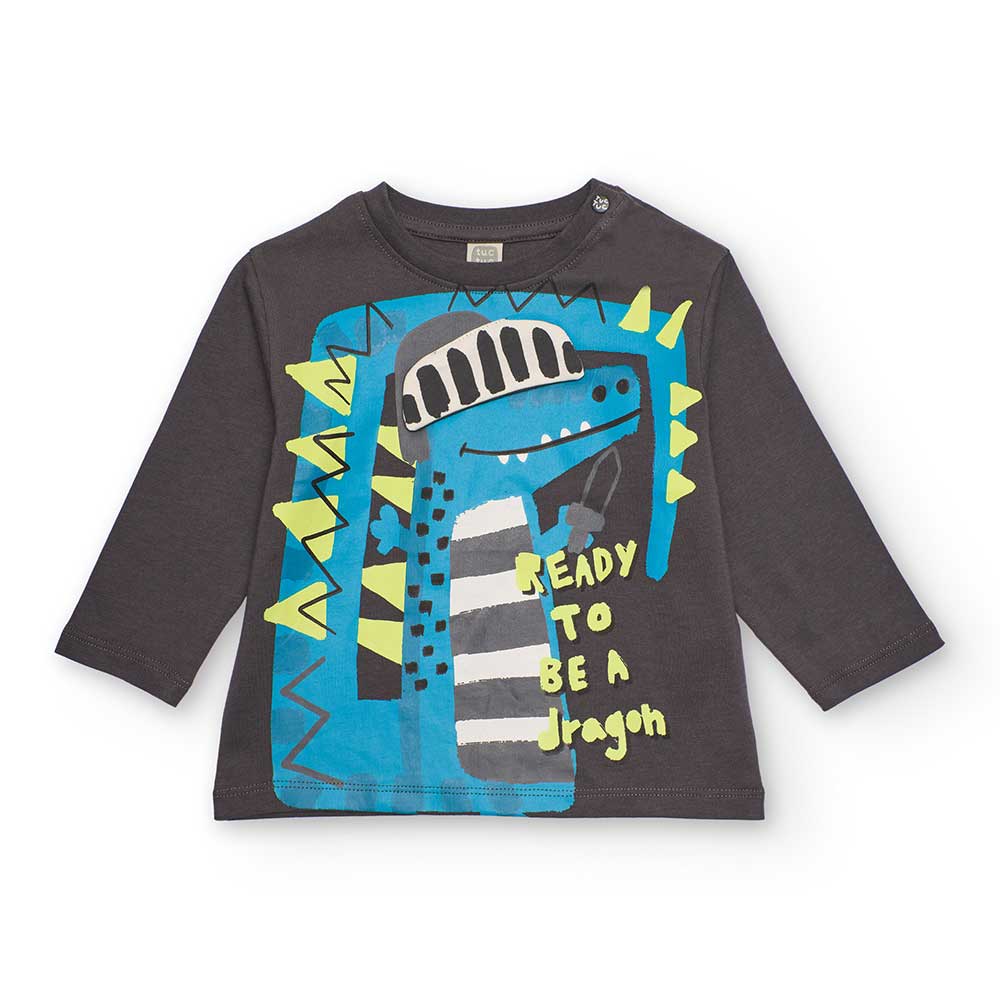 Long sleeve shirt from the Tuc Tuc Children's Clothing Line, with a crocodile printed on the fron...