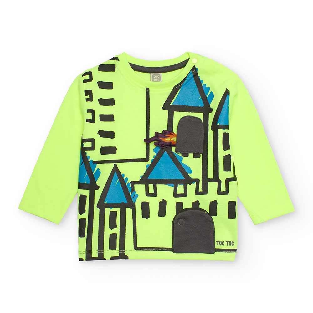 Tuc tuc Kinderbekleidungslinie T-Shirt mit farbigem Aufdruck auf fluoreszierendem Hintergrund.
Zu...