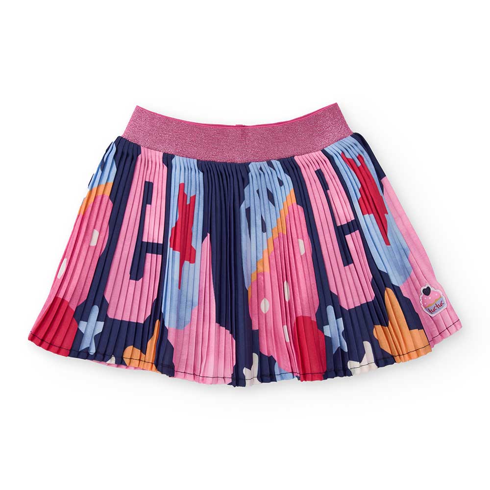 Skirt from the Girls' Clothing line Tuc Tuc, pleated in lightweight fabric with a multicolor patt...