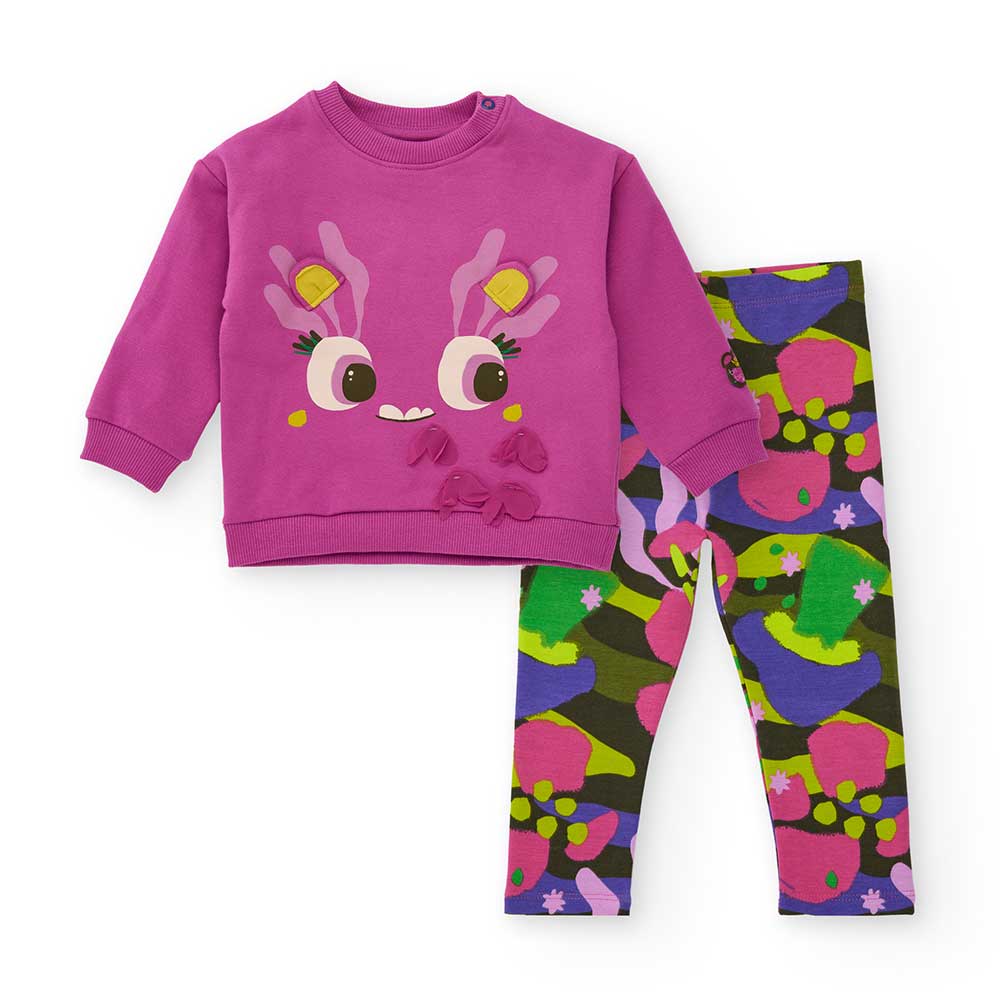 Tuta della Linea Abbigliamento Bambina Tuc Tuc, con leggins a fantasia e felpa con ali di pipistr...