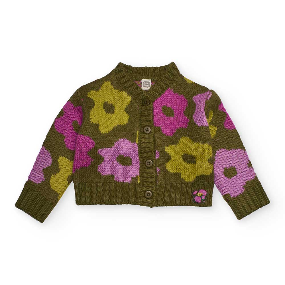 Cardigan in tricot della Linea Abbigliamento Bambina Tuc Tuc, con fantasia di fiori e bottoncini ...