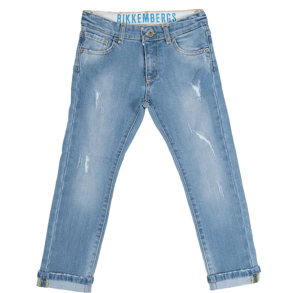 
  Jeans della Linea Abbigliamento Bambino Bikkembergs con lavaggio chiaro e misura
  regolabile ...