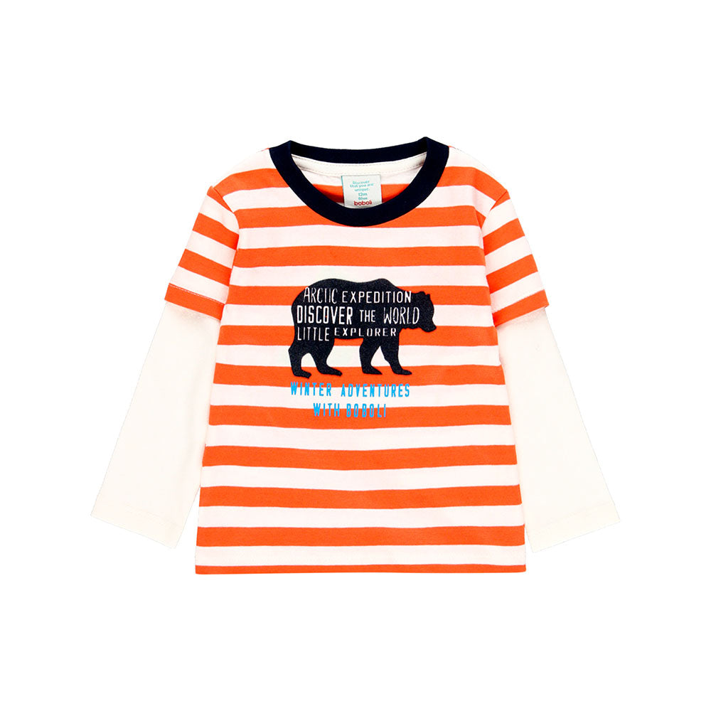 
Langärmliges T-Shirt aus der Boboli-Kinderbekleidungslinie, mit farbigem Frontdruck auf gestreif...
