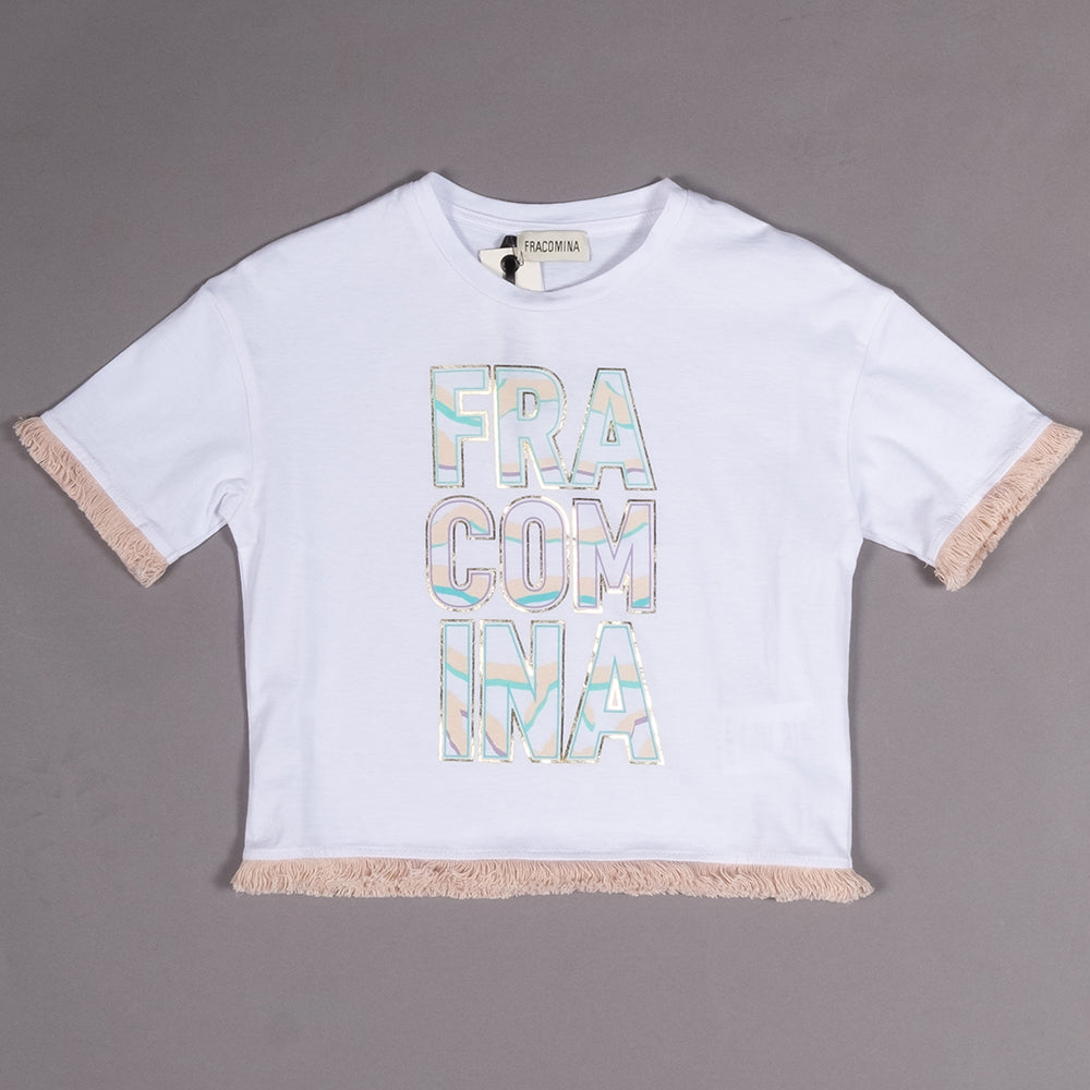 
T-Shirt aus der Kinderbekleidungslinie Fracomina, mit farbigem Aufdruck auf der Vorderseite und ...