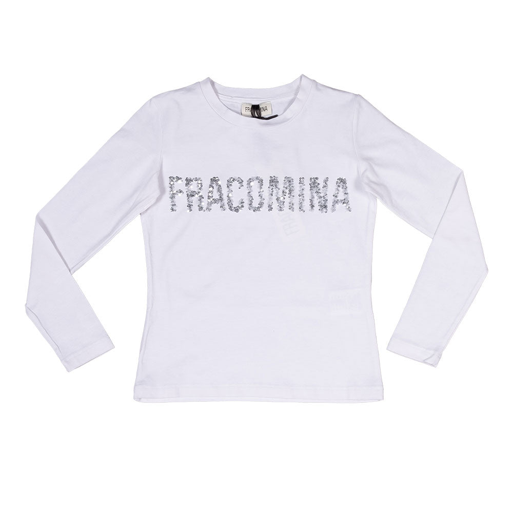 
Langarm-T-Shirt aus der Fracomina Children's Clothing Line mit Pailletten-Schriftzug auf der Vor...