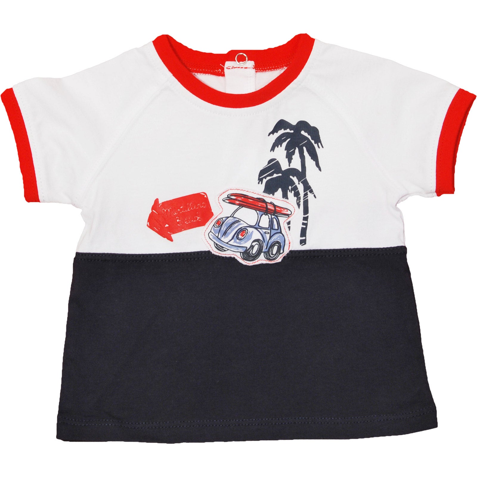 
  Kurzarm-T-Shirt aus Baumwolljersey aus der Mirtillo-Kinderkleidungslinie, Knopfverknüpfung, Au...
