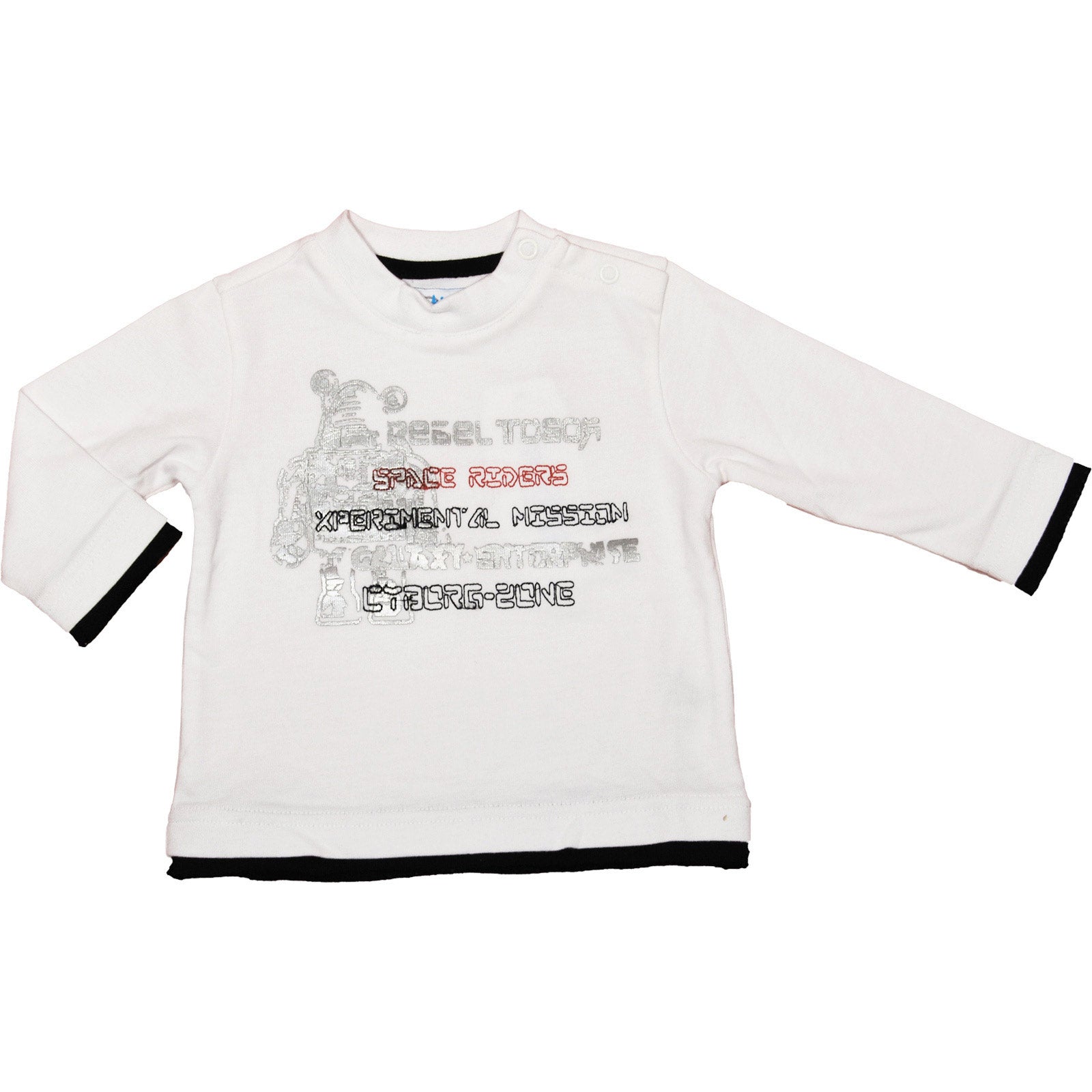
  Langarm-T-Shirt aus der Mirtillo-Kinderkleidungslinie mit Knöpfen an der Schulter, Aufdruck au...