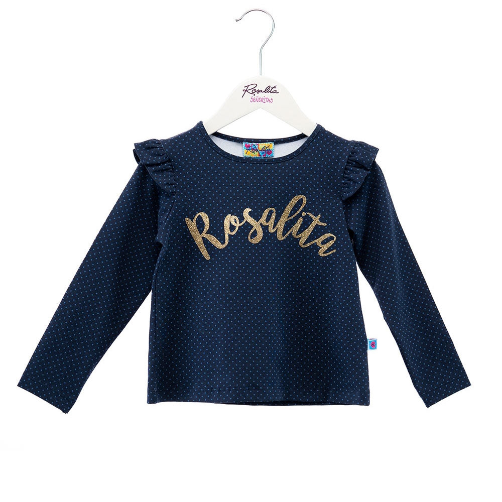 T-Shirt aus der Mädchenkleidungslinie Rosalita senoritas mit Mikro-Tupfenmuster, Glitzer-Print au...