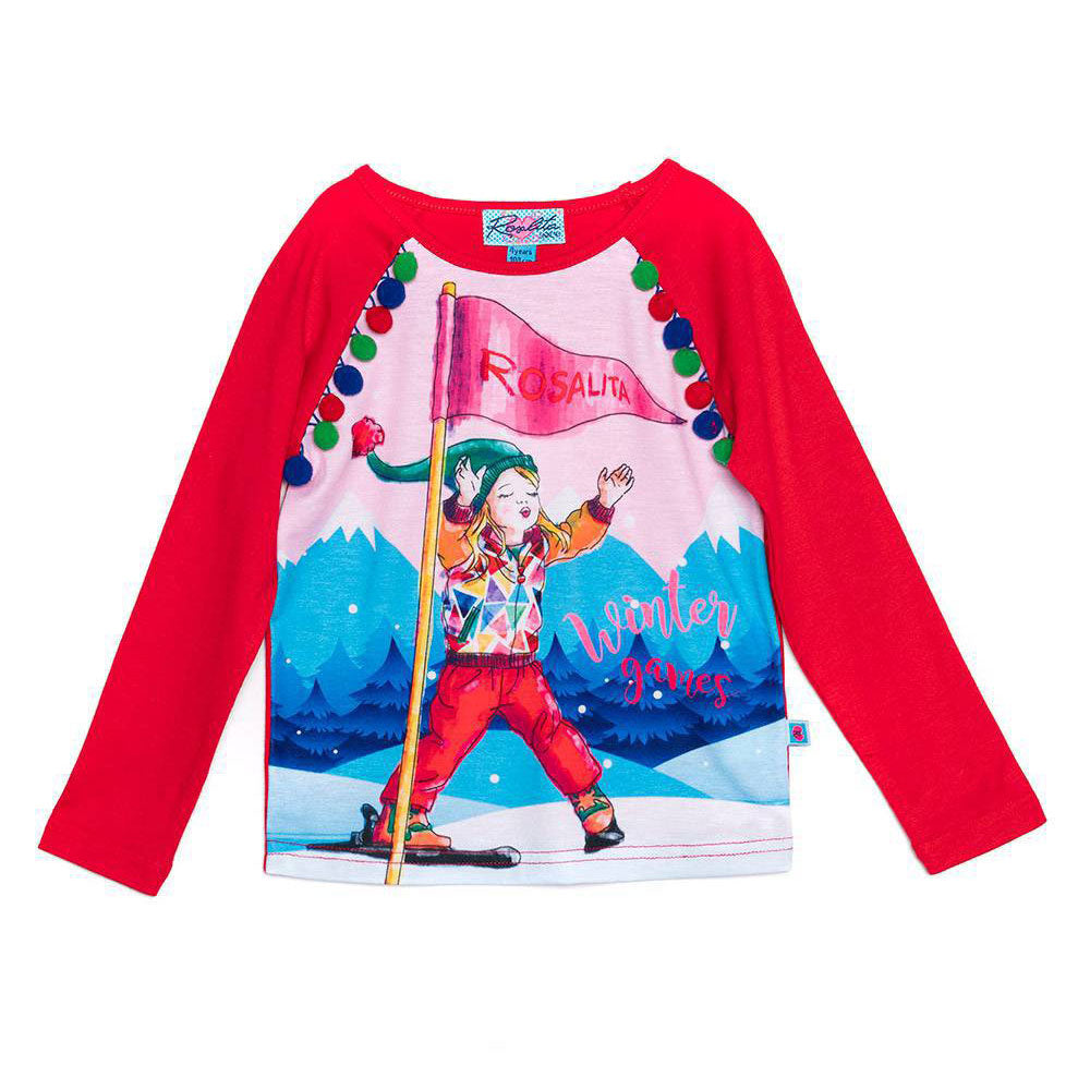 
  Rundhals-T-Shirt aus der Rosalita Senoritas Girl's Clothing Line mit Ärmeln
  lange. Rote Farb...