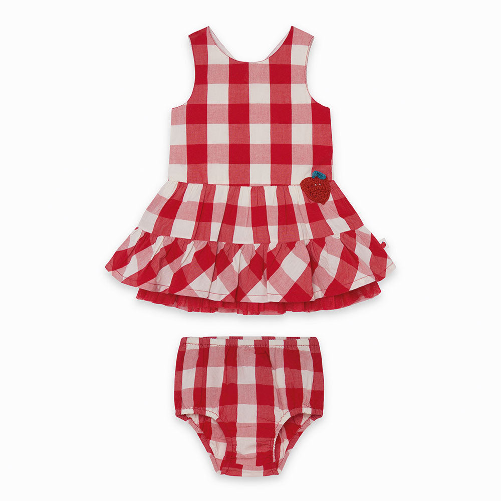 
  Kleid aus der Tuc Tuc Girl's Clothing Line mit weitem Volantrock und Muster
  mit roten Karos....