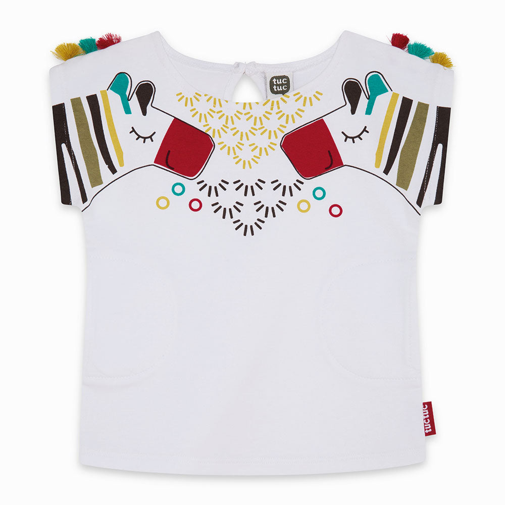 
  T-Shirt aus der Tuc Tuc Girl's Clothing Line mit Pompons an den Schulterträgern und Print
  ob...
