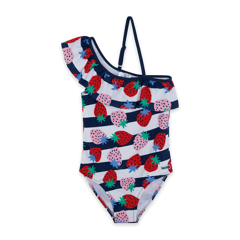 
  Badeanzug aus der Tuc Tuc Girl's Clothing Line mit Erdbeermuster
  farbig, One-Shoulder-Aussch...