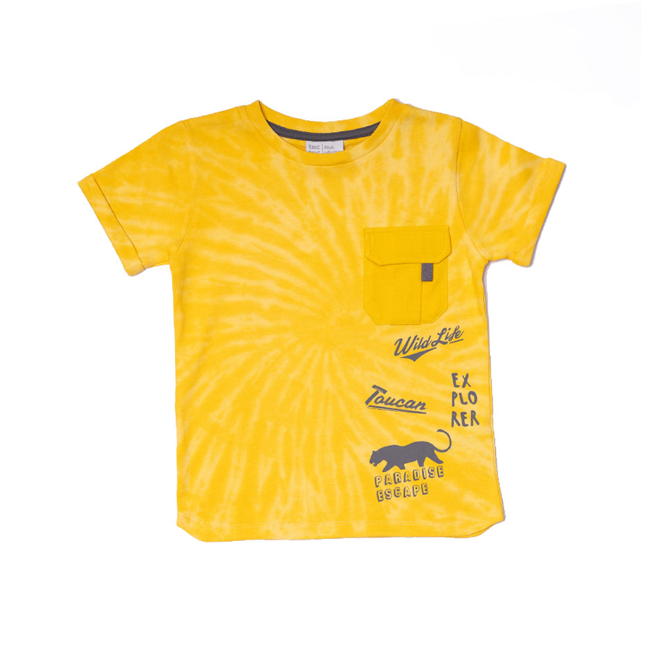 T-Shirt aus der Kinderbekleidungslinie Tuc Tuc, mit Tasche auf der Vorderseite und geflammter Far...