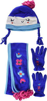 
  Komplett, Schal, Mütze und Handschuhe aus der Tuc Tuc Modelinie in Fleece mit
  bunte Stickere...