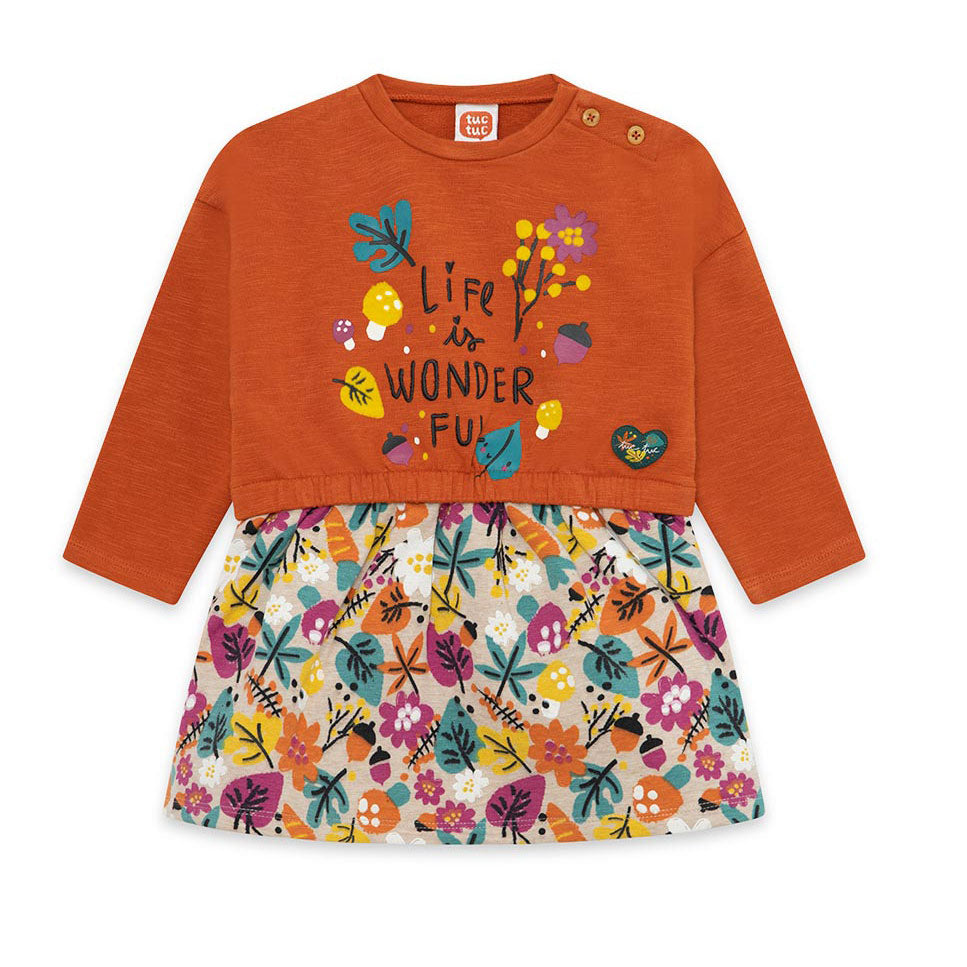 
Kleid aus der Tuc Tuc Girl's Clothing Line, mit einem Rock mit bunten Blumen; Oberteil unifarben...