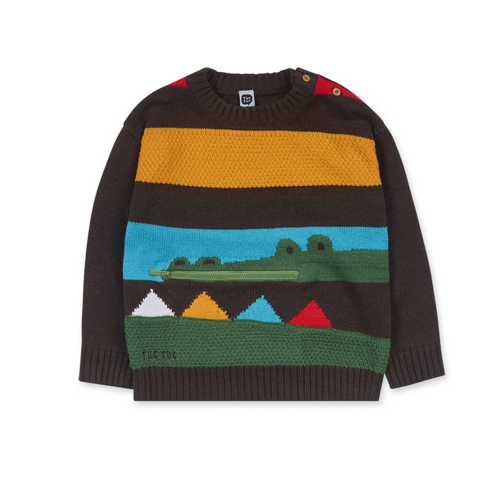 Pullover aus der Tuc Tuc Kinderbekleidungslinie mit mehrfarbigen Streifen und einer Reißverschlus...