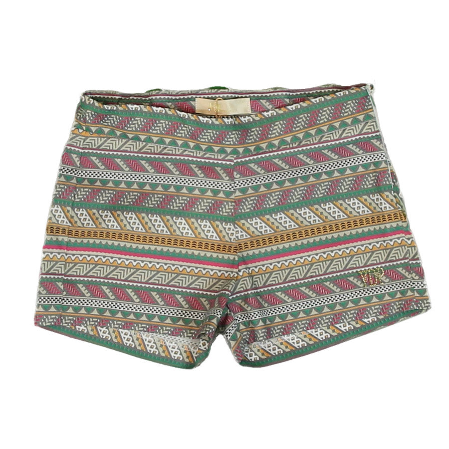 Shorts aus der Mädchenkleidungslinie Via delle Perle mit ethnischem Aufdruck und seitlichem Reißv...