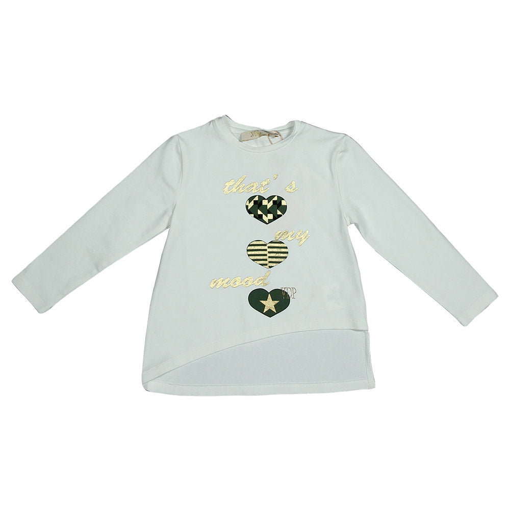 
  T-Shirt aus der Via Delle Perle Kinderbekleidungslinie. Einfarbig mit Druck
  in Gold- und Grü...